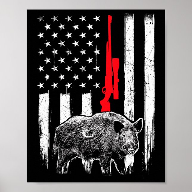 Patriotic American Usa Flag - Boar Hunting Wild Ho Poster (Front)