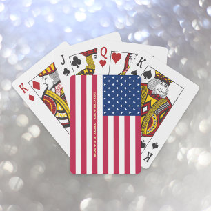 Patriotic American USA Flag Monogrammed Poker Game Playing Cards