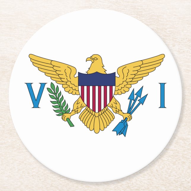 Patriotic American Virgin Islands Flag Round Paper Coaster (Front)