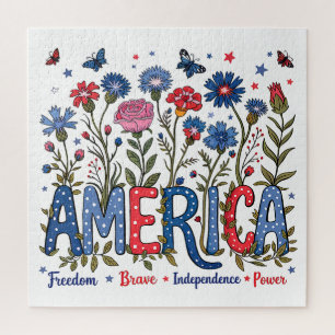 Patriotic American Wildflowers Fourth of July USA Jigsaw Puzzle