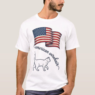 Patriotic American Wirehair Cat Vintage Design_1 T-Shirt