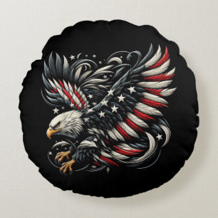 Patriotic American With Eagle And USA Flag Round Cushion