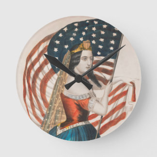 Patriotic American Woman | American Flag | 250 USA Round Clock