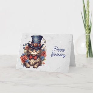 Patriotic Americana Cat Birthday Card