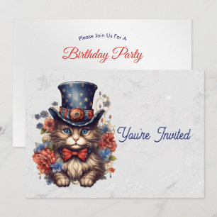 Patriotic Americana Cat Birthday Invitation