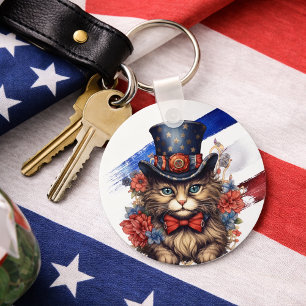 Patriotic Americana Cat Key Ring