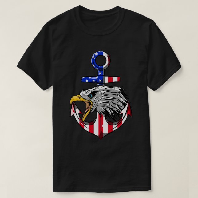 Patriotic Anchor Eagle American Flag Memorial Day T-Shirt (Design Front)