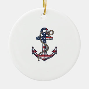 Patriotic Anchor Vintage Vector Design_1 Ceramic Tree Decoration