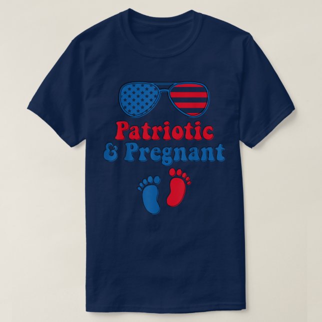 Patriotic and Pregnant Baby Reveal Pregnancy Annou T-Shirt (Design Front)