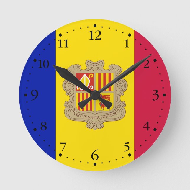 Patriotic Andorra Flag Round Clock (Front)