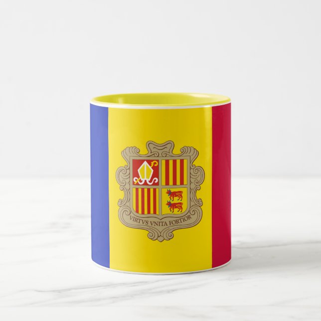 Patriotic Andorra Flag Two-Tone Coffee Mug (Center)