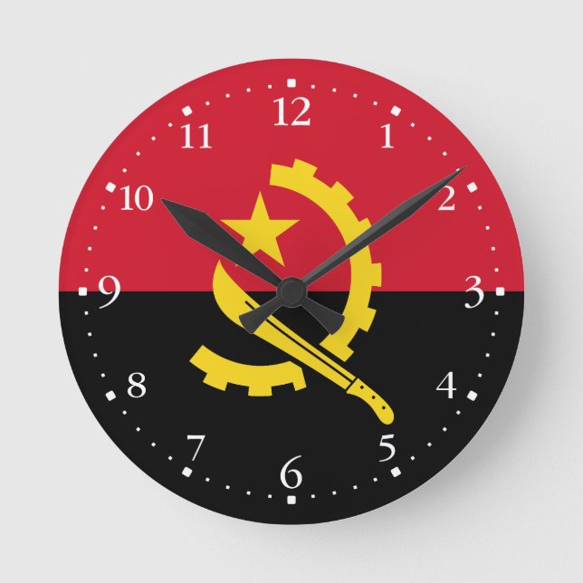 Patriotic Angolan Flag Round Clock (Front)
