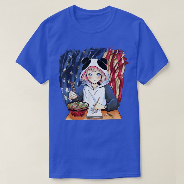 Patriotic Anime Girl American Ramen Sketching Amer T-Shirt (Design Front)
