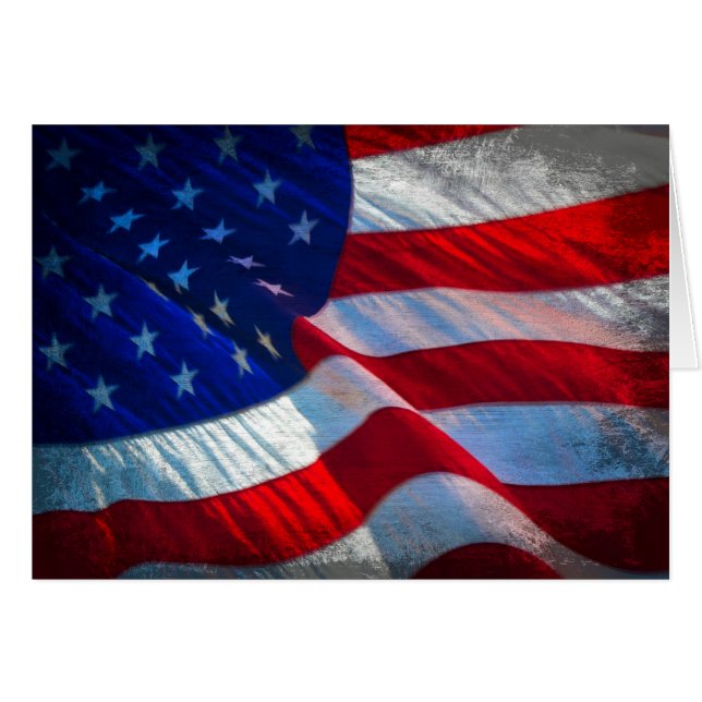Patriotic Antiqued American Flag Note Card (Front Horizontal)