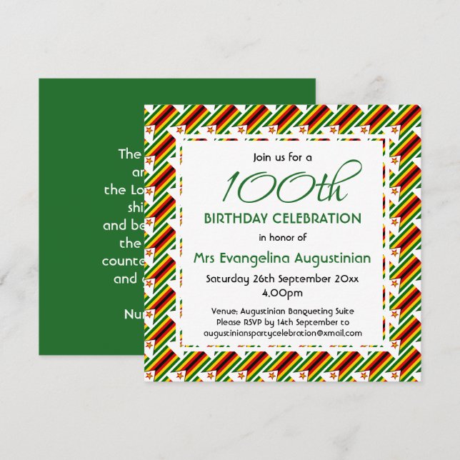 Patriotic ANY AGE Customisable ZIMBABWE Birthday Invitation (Front/Back)