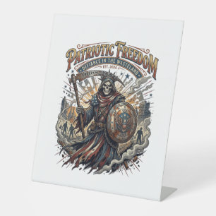 Patriotic Apocalyptic Liberty Reaper Zombie Apocal Pedestal Sign