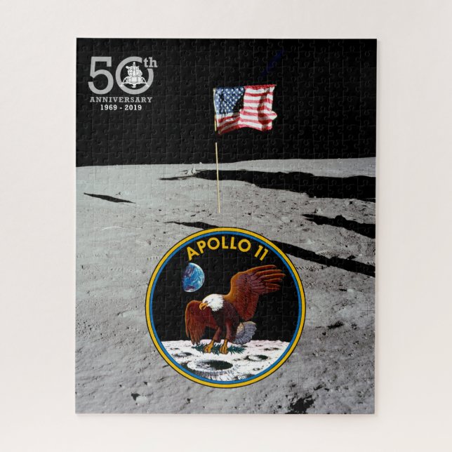 Patriotic Apollo 11 Moon Mission patch and flag, Jigsaw Puzzle (Vertical)