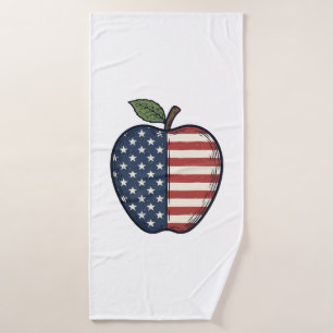 Patriotic Apple Vintage Engraving Vector Design_1 Bath Towel