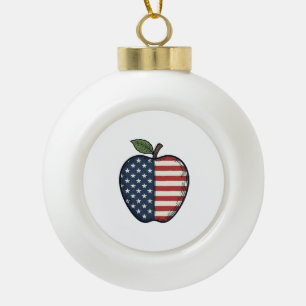 Patriotic Apple Vintage Engraving Vector Design_1 Ceramic Ball Christmas Ornament
