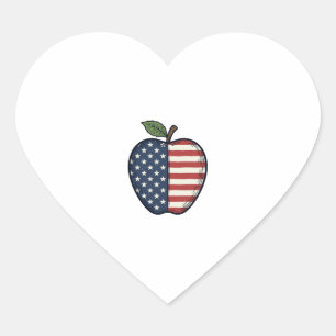 Patriotic Apple Vintage Engraving Vector Design_1 Heart Sticker