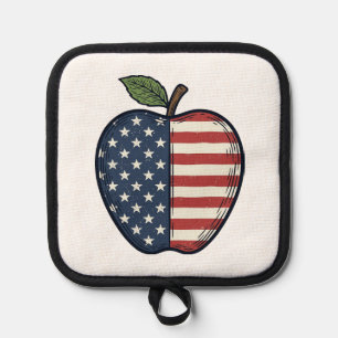 Patriotic Apple Vintage Engraving Vector Design_1 Pot Holder