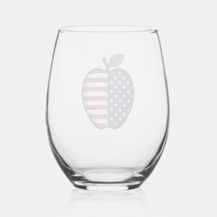 Patriotic Apple Vintage Engraving Vector Design_1 Stemless Wine Glass