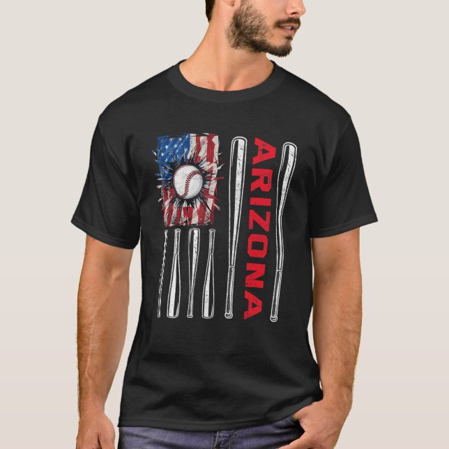 Patriotic Arizona Softball US American Flag Baseba T-Shirt (Front)