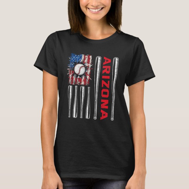Patriotic Arizona Softball US American Flag Baseba T-Shirt (Front)