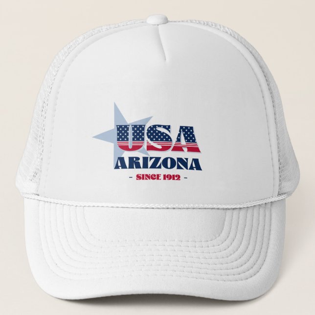 Patriotic Arizona Typography Trucker Hat (Front)