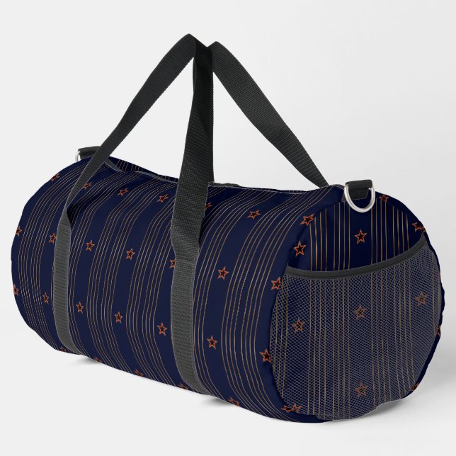 Patriotic Art Deco - Gold Stripes Red Star on Navy Duffle Bag (Right Corner)