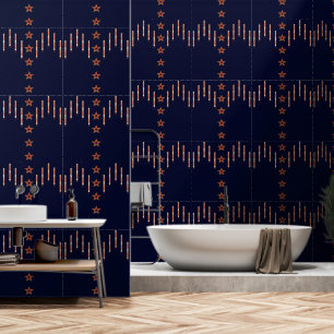 Patriotic Art Deco - Red Ivory on Navy Blue v4 Wallpaper