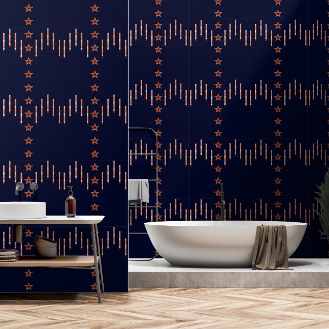 Patriotic Art Deco - Red Ivory on Navy Blue v4 Wallpaper (Bathroom)