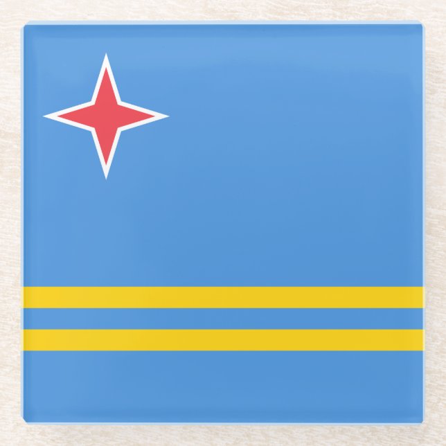 Patriotic Aruba Flag Glass Coaster (Front)