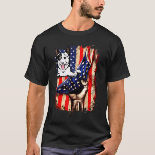Patriotic Australian Cattle American Flag Dog T-Shirt