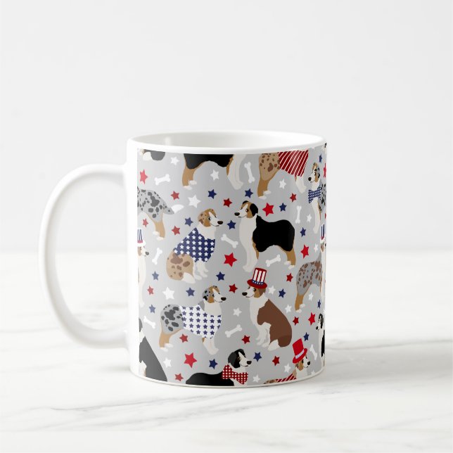 Patriotic Australian Shepherd / Aussie Dog Coffee Mug (Left)