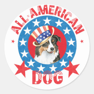 Patriotic Australian Shepherd Classic Round Sticker