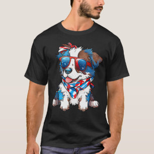 Patriotic Australian Shepherd Dog USA Flag 4th of T-Shirt