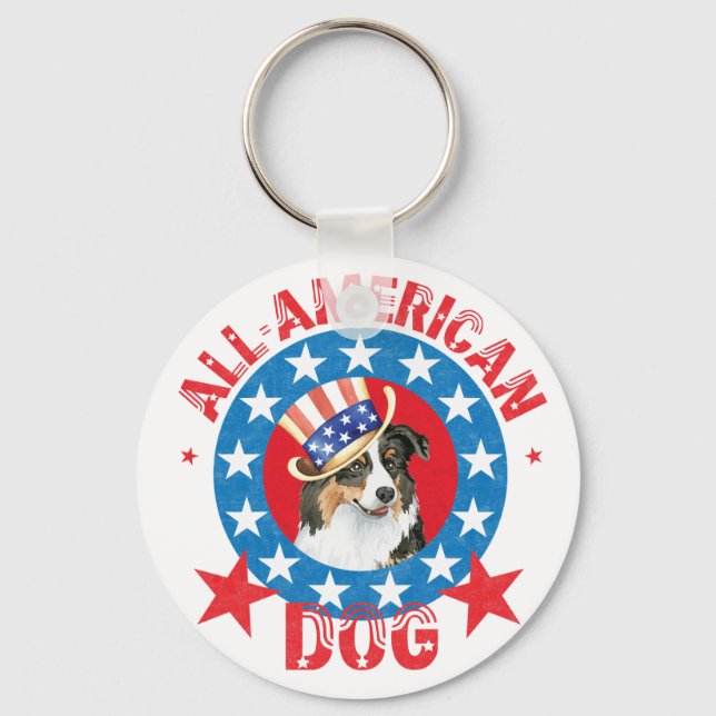 Patriotic Australian Shepherd Key Ring (Front)