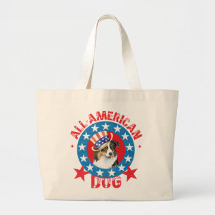 Patriotic Australian Shepherd Large Tote Bag