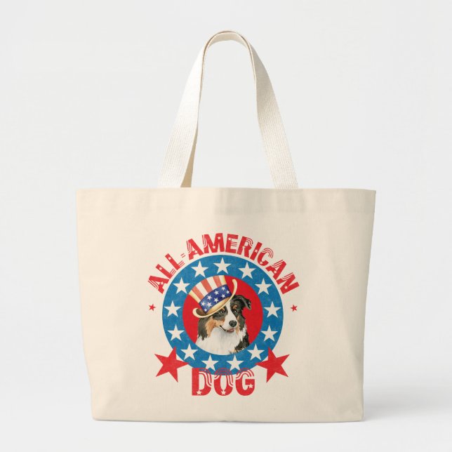 Patriotic Australian Shepherd Large Tote Bag (Front)