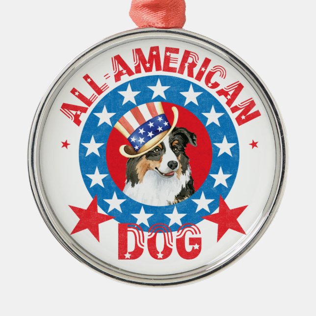 Patriotic Australian Shepherd Metal Tree Decoration (Front)