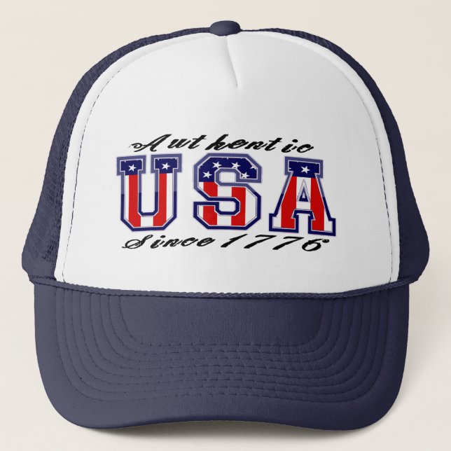 Patriotic Authentic U.S.A Since 1776 Trucker Hat (Front)