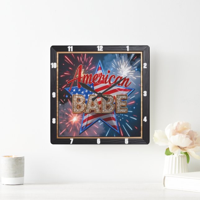 Patriotic Babe American Flag  Square Wall Clock (Home)