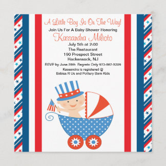 Patriotic Baby in Carriage Baby Shower Invitation