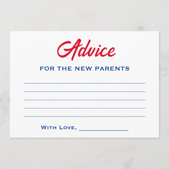 Patriotic Baby Shower 4th July Red White And Due Advice Card (Front)