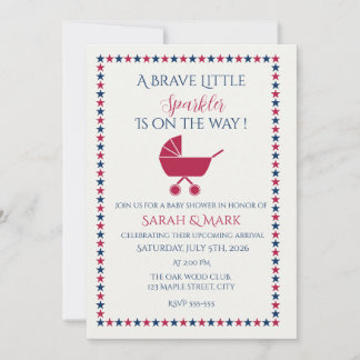 Patriotic Baby Shower Invite Brave Little Sparkler