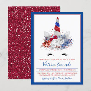 Patriotic Baby Shower Unicorn Red White Blue Baby Invitation