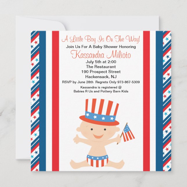 Patriotic Baby Waving Flag Baby Shower Invitation (Front)