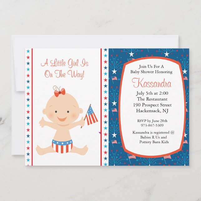 Patriotic Baby Waving Flag Baby Shower Invitation (Front)