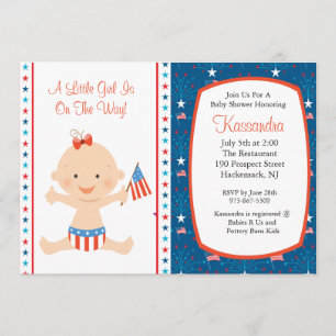 Patriotic Baby Waving Flag Baby Shower Invitation